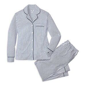 Petite Plume Women's Twill Pajama Set, Navy French Ticking, Small-New in package